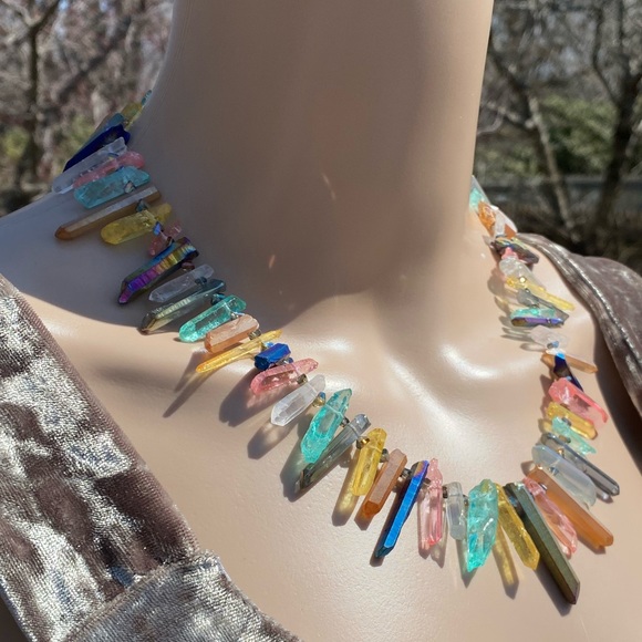 Genuine Quartz Multicolor Spike Necklace Each is OOAK - Picture 7 of 8